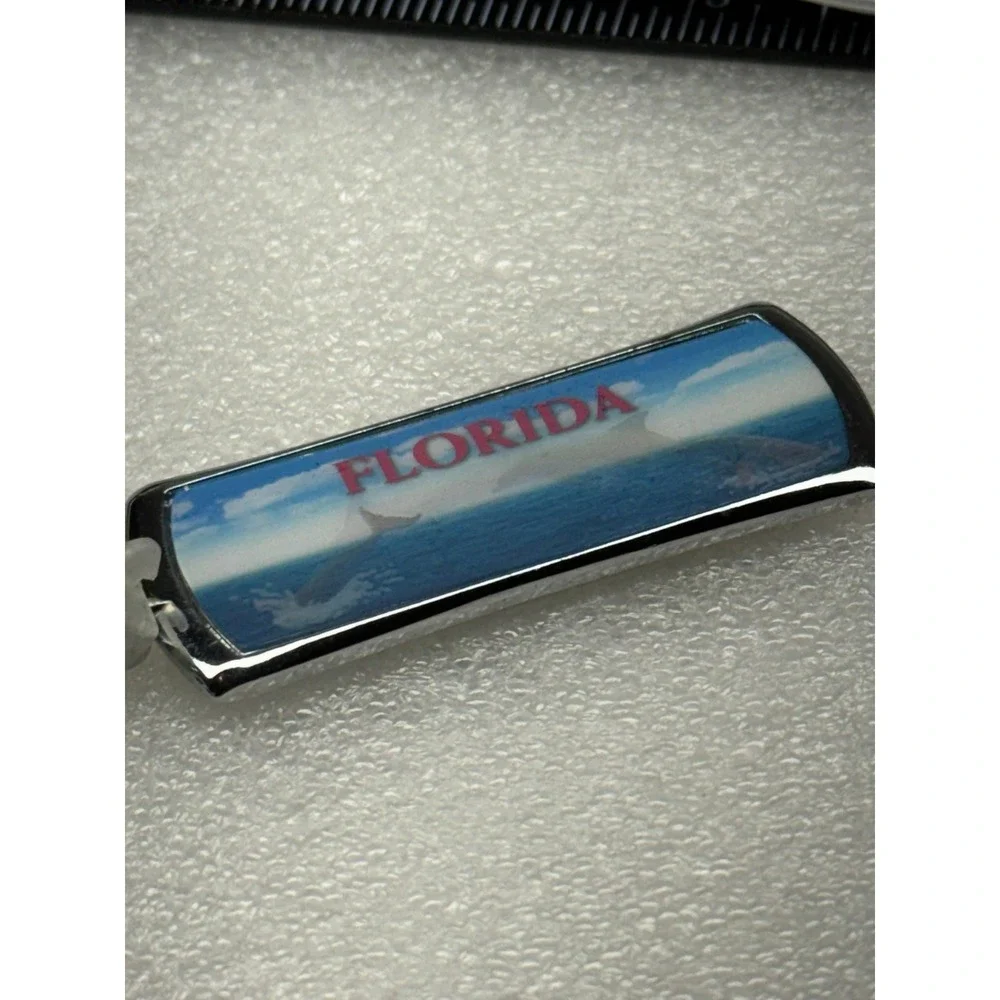 Florida Dolphin Beach‎ Scene Souvenir Keychain Metal Chrome Erica Beach Scene